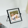 Fabulaxe Modern Metal Floating Tabletop Square Photo Picture Frame w/Glass Cover and Easel Stand, Black 4 x 4 QI004066.BK.S